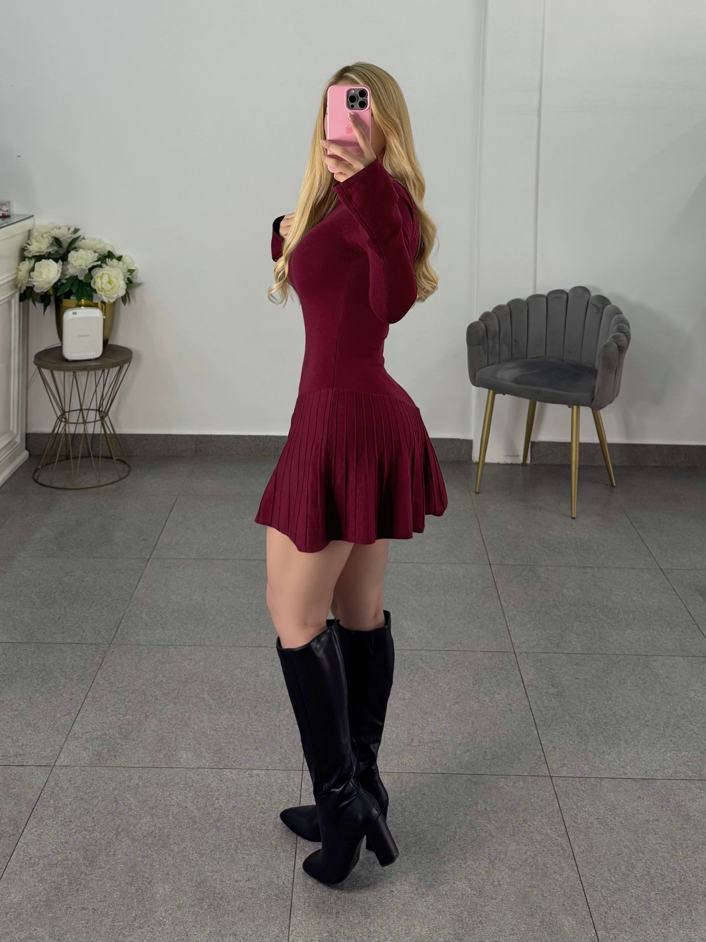 Vestido punto tinto plisado