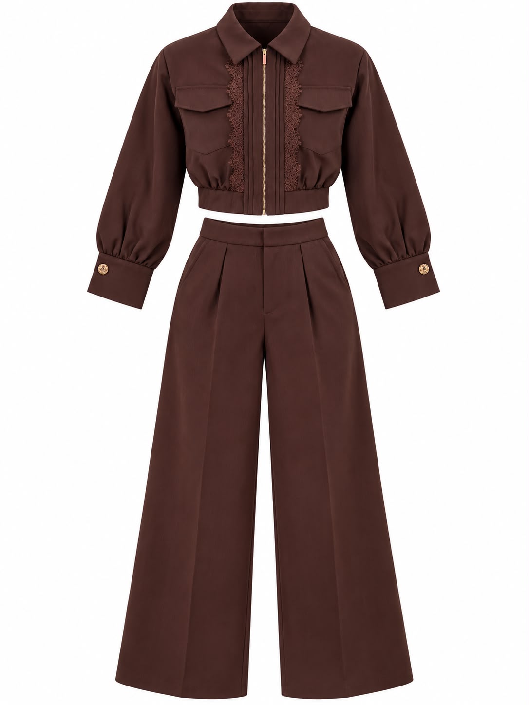 Conjunto jacket encaje cafe