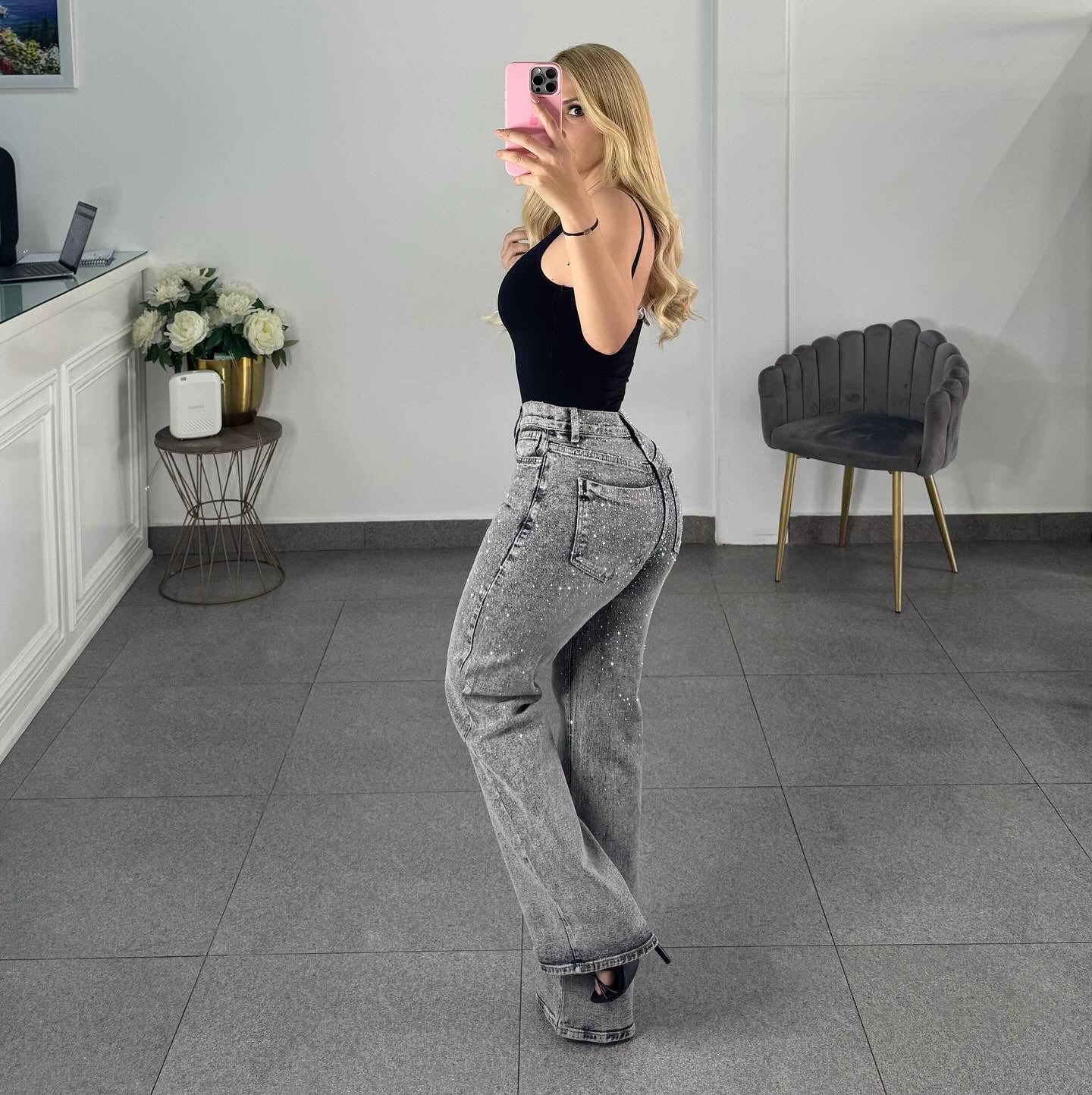 Jeans vibrant gris brillos
