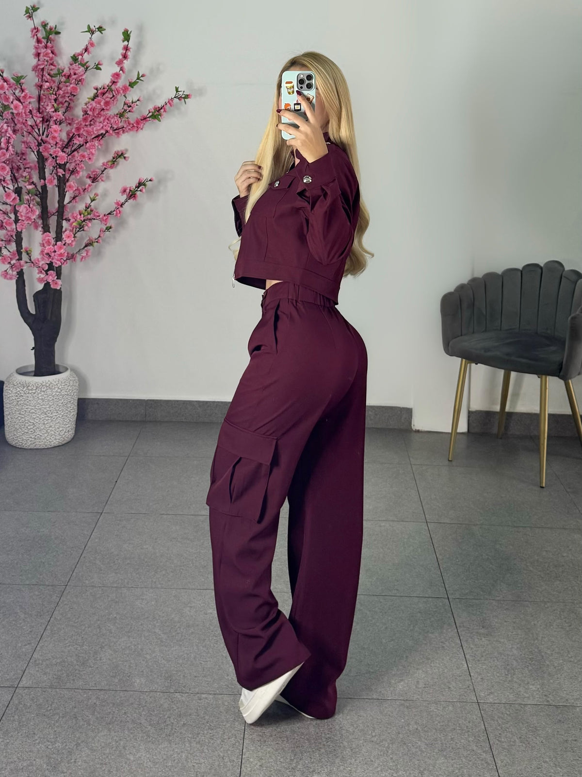 Set jacket y pantalon burgundy