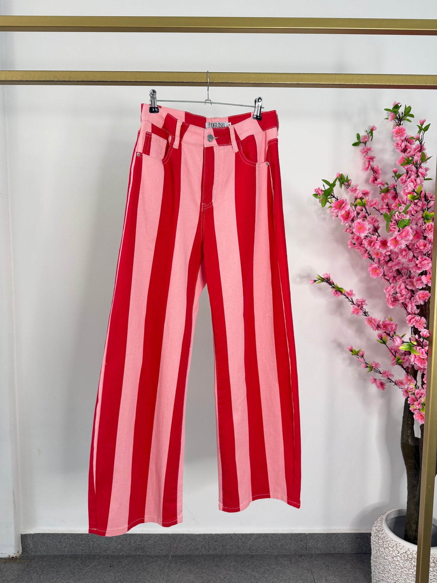 Pantalon rayas rosa y rojo