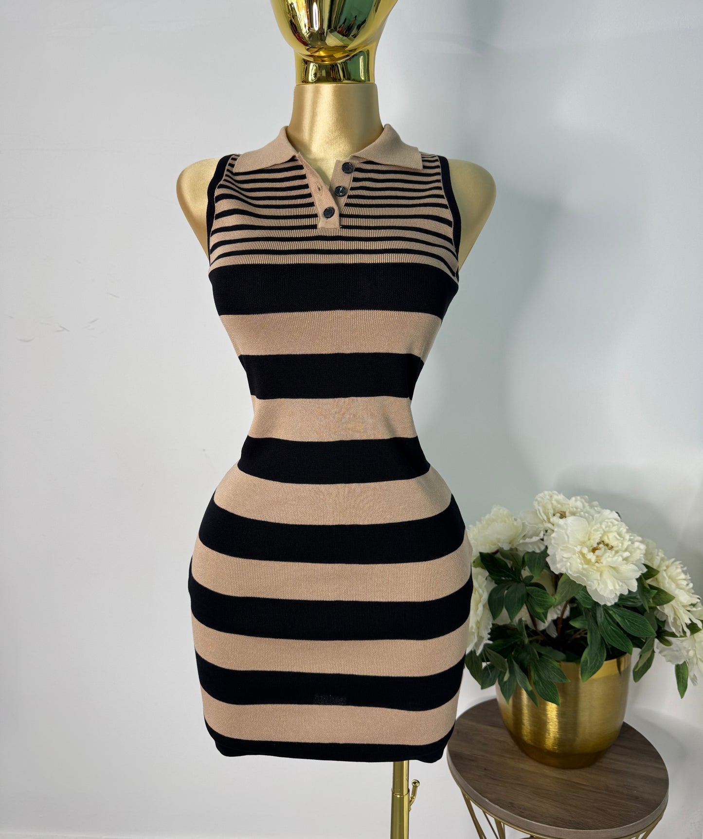 vestido punto rayado negro con cafe