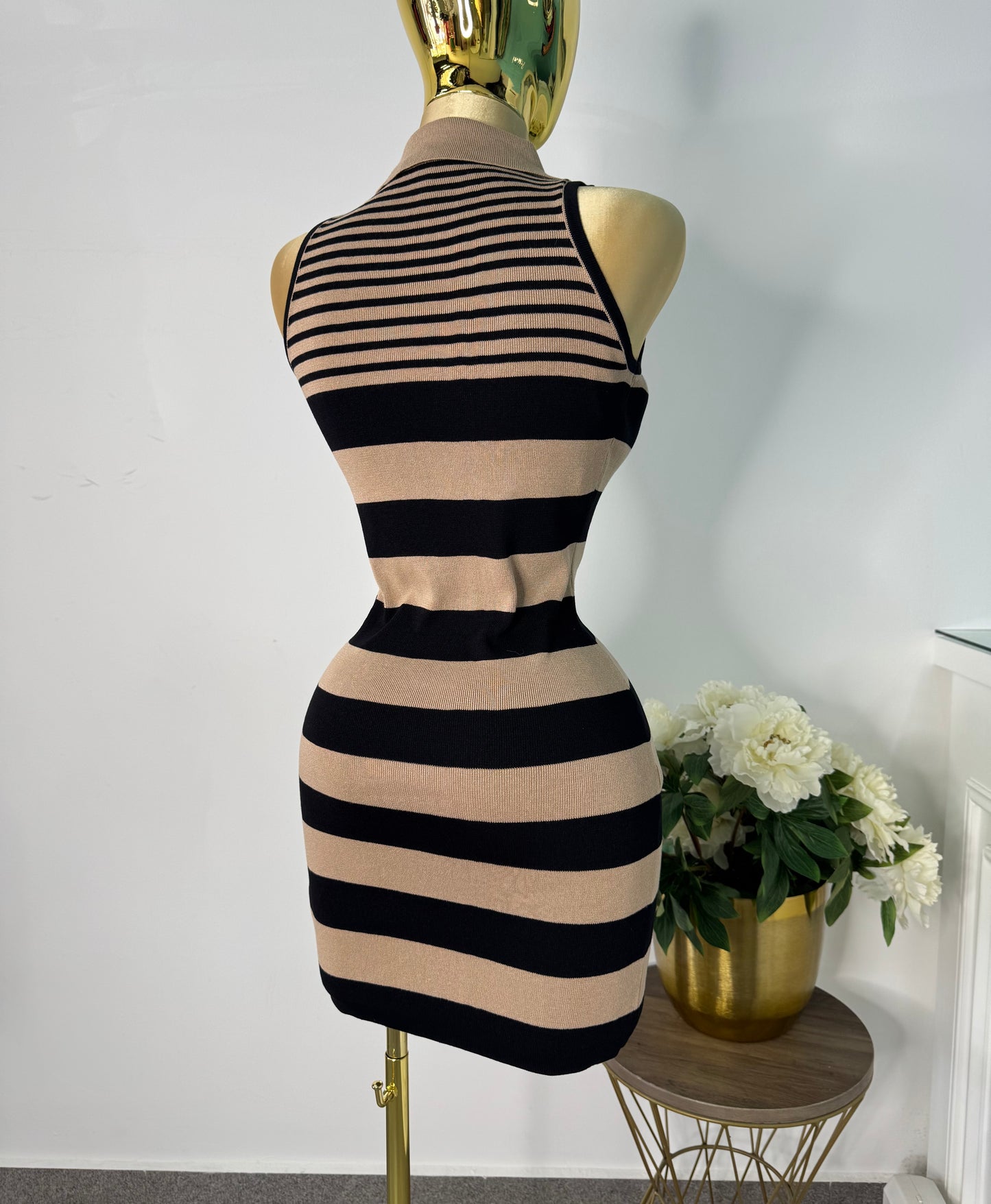 vestido punto rayado negro con cafe