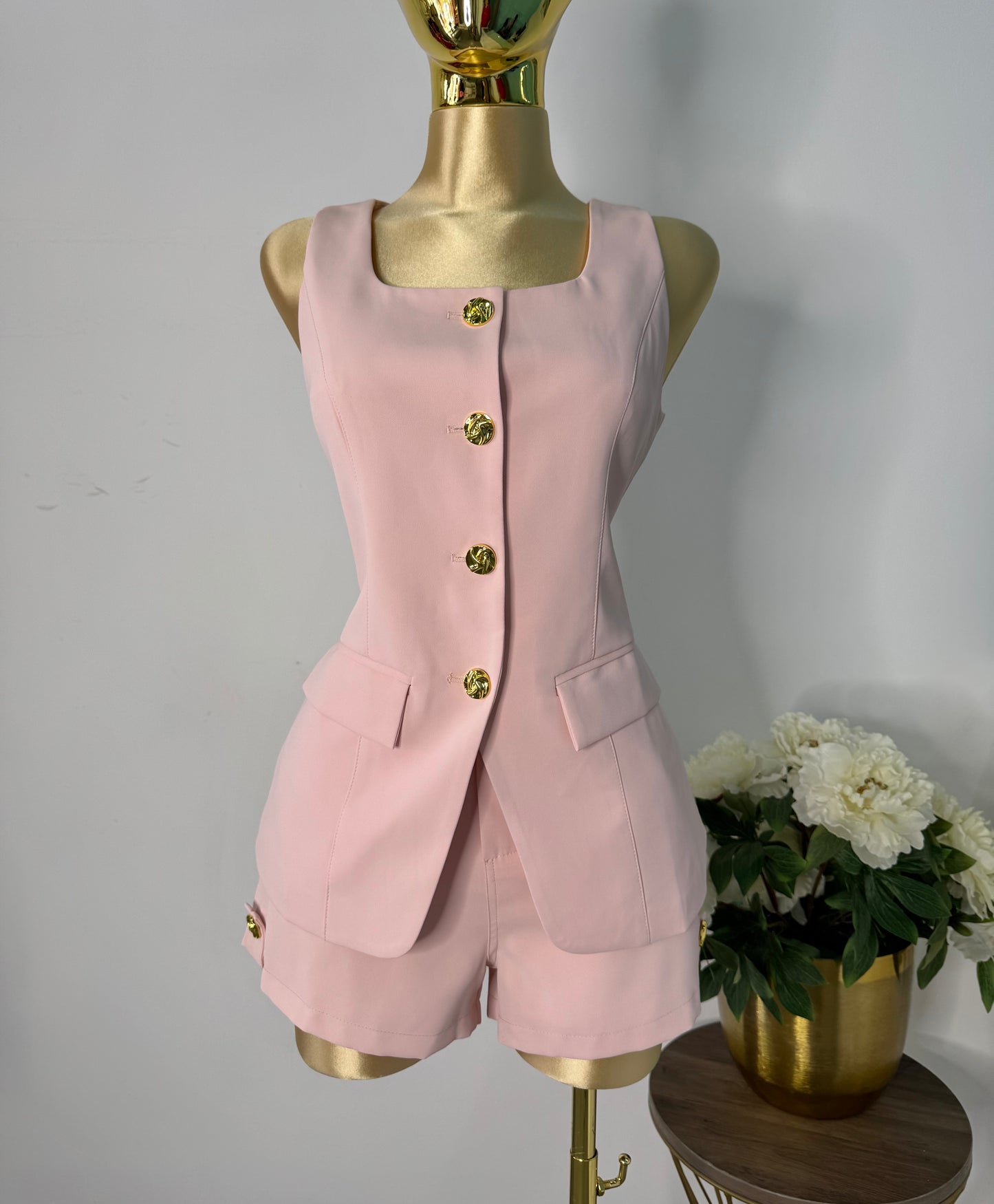 set rosa palo botones dorados