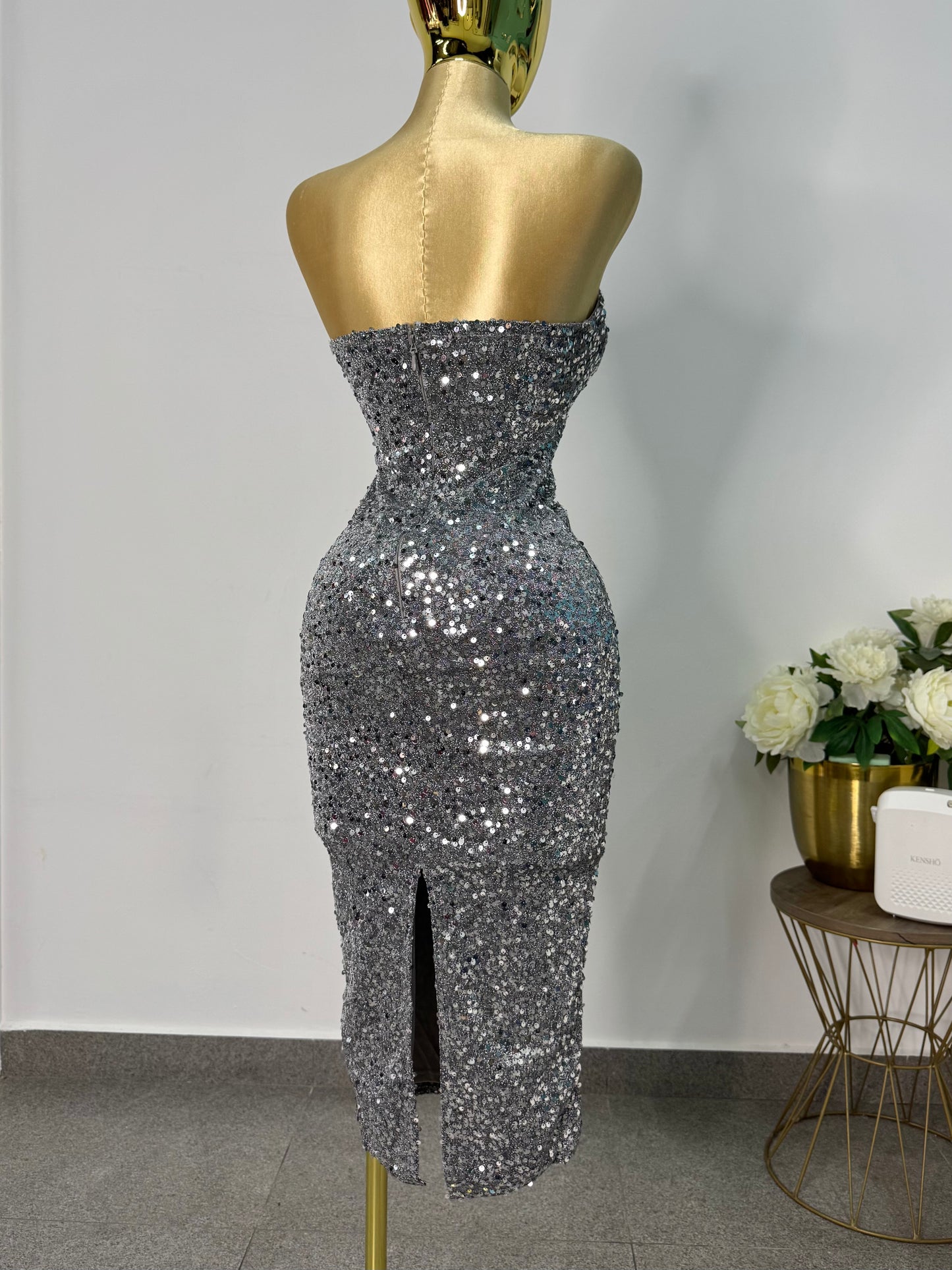 Vestido plata lentejuela strech