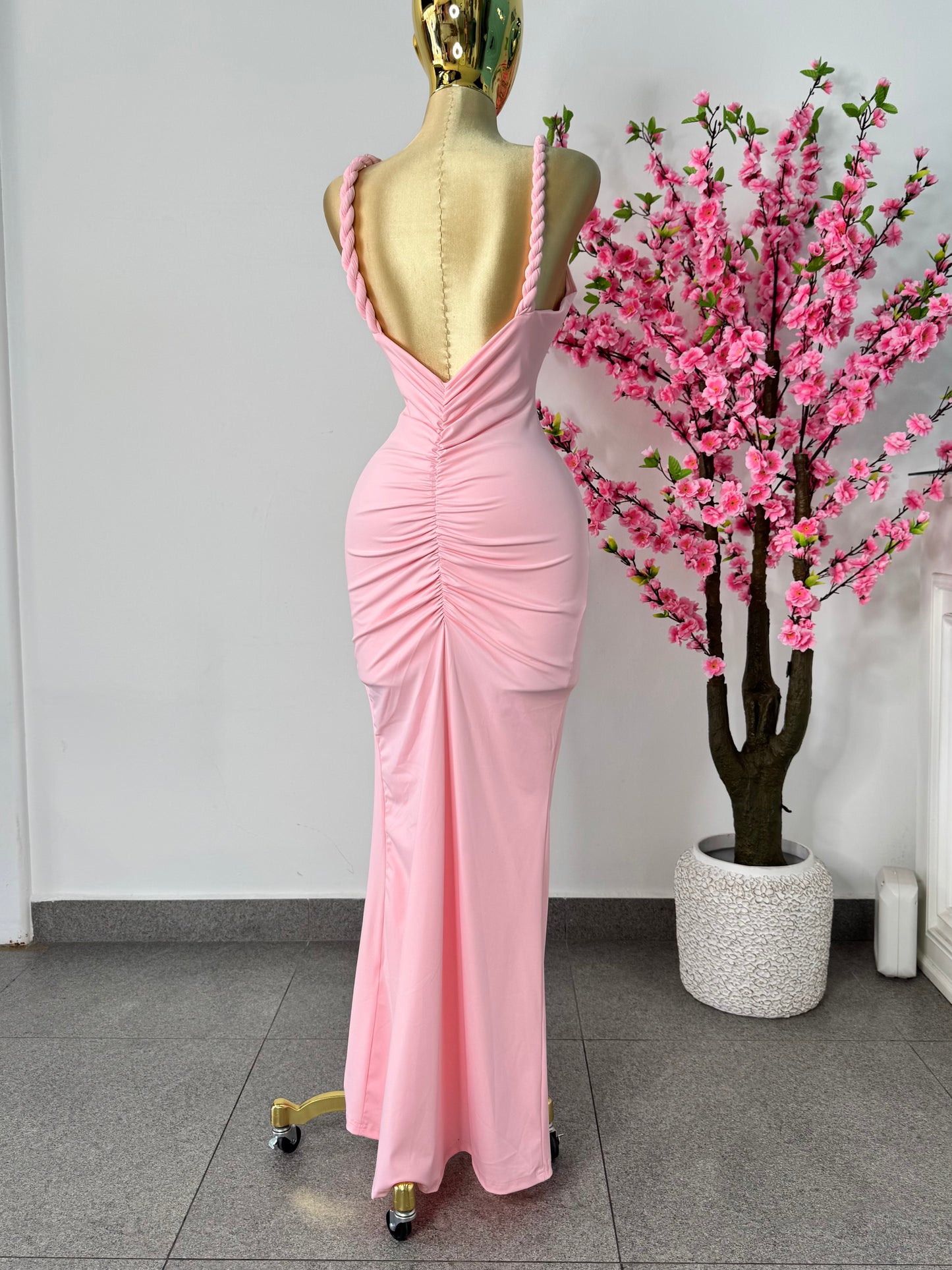 Vestido rosa tirantes trenza