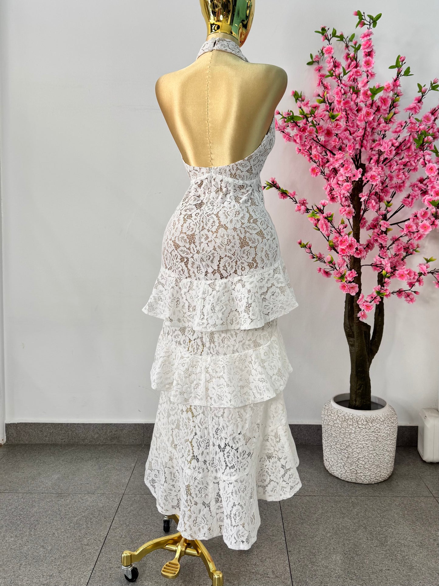 Vestido blanco encaje con moñito