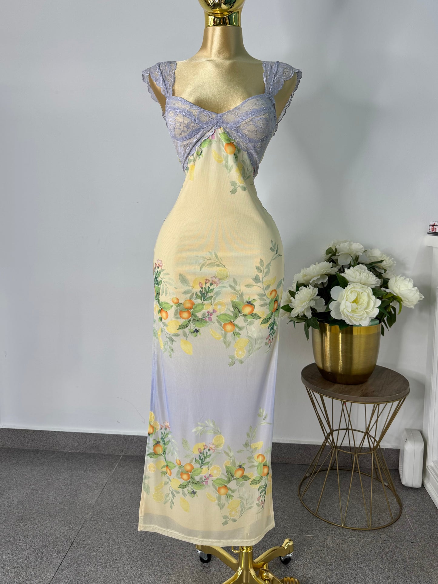Vestido mesh amarillo y azul