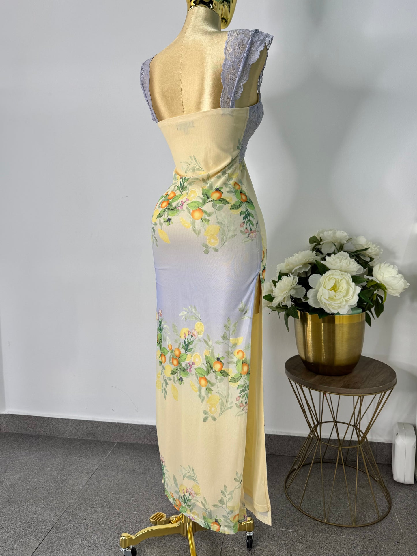 Vestido mesh amarillo y azul