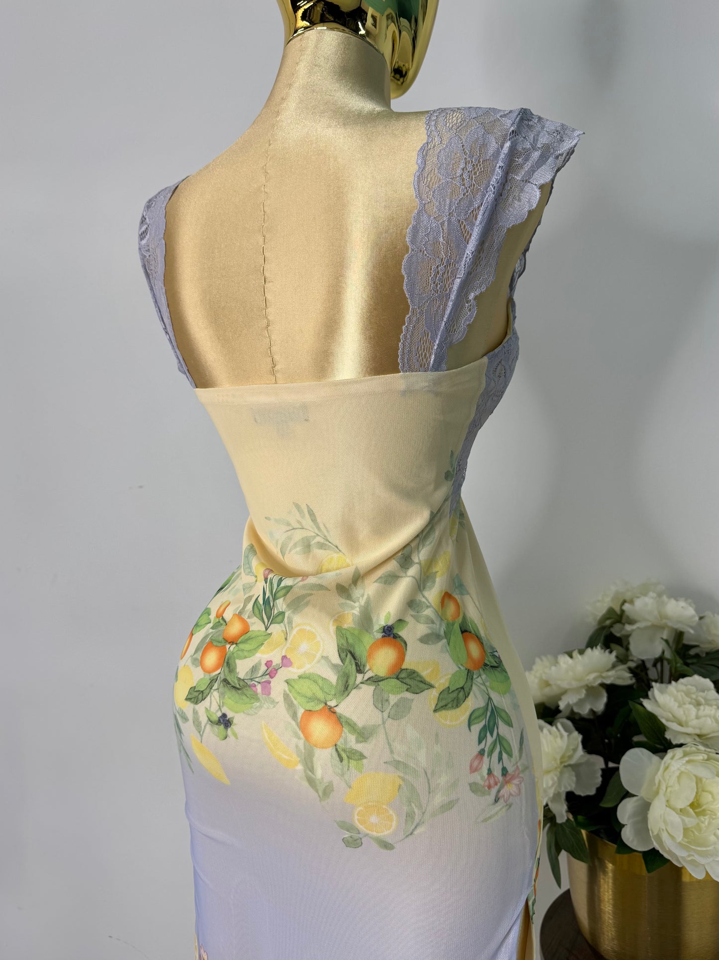 Vestido mesh amarillo y azul