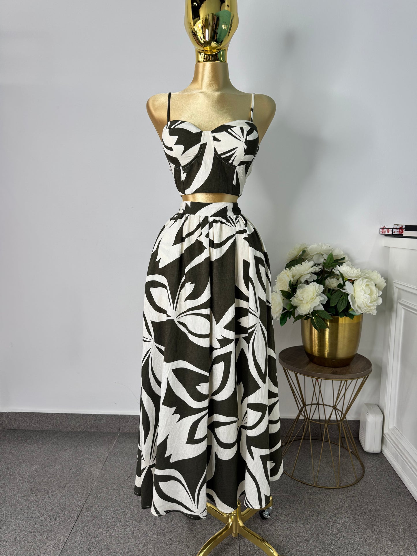 Set de falda verde con beige