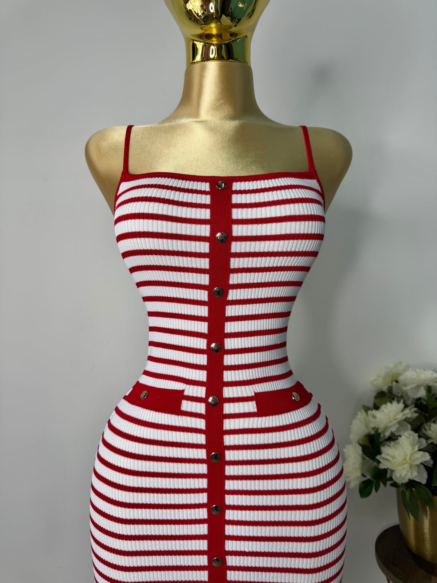 Vestido rayado rojo y blanco