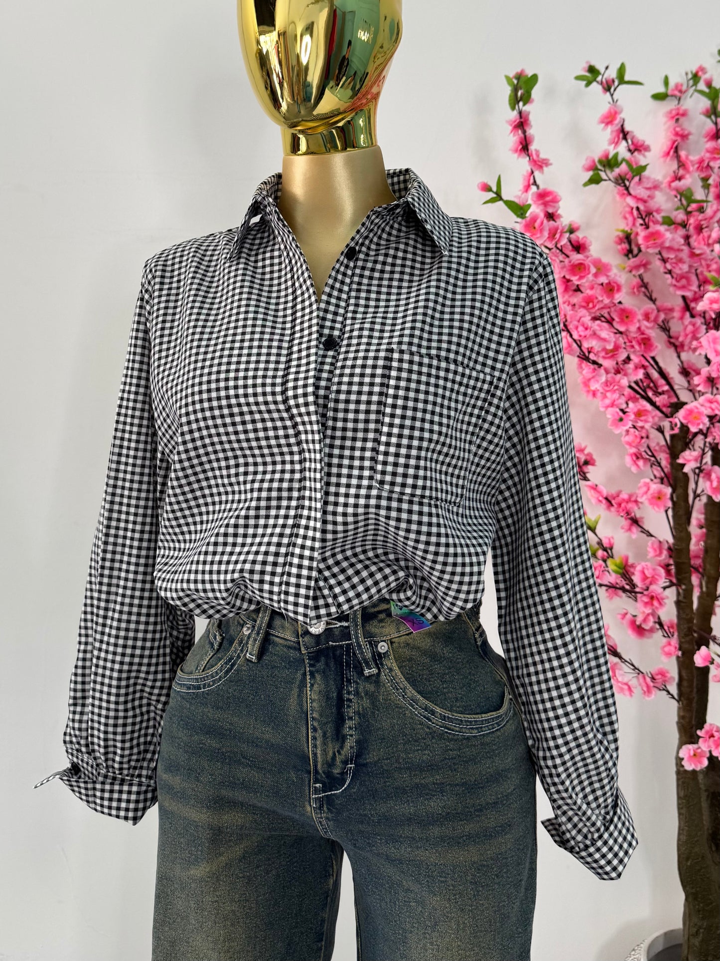 Camisa cuadrada negro & blanco