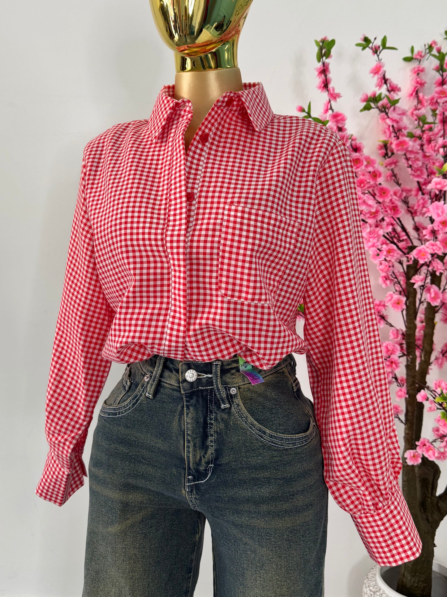 Camisa cuadrada rojo & blanco