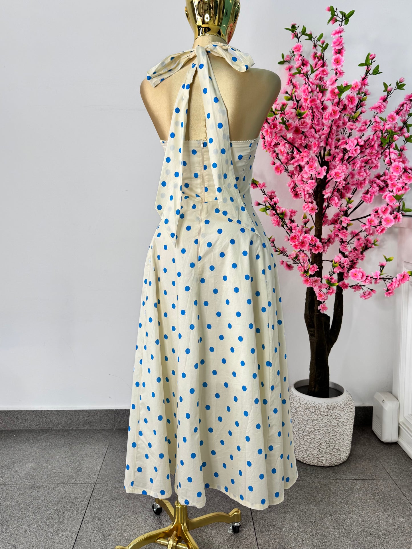 Vestido midi polka azules