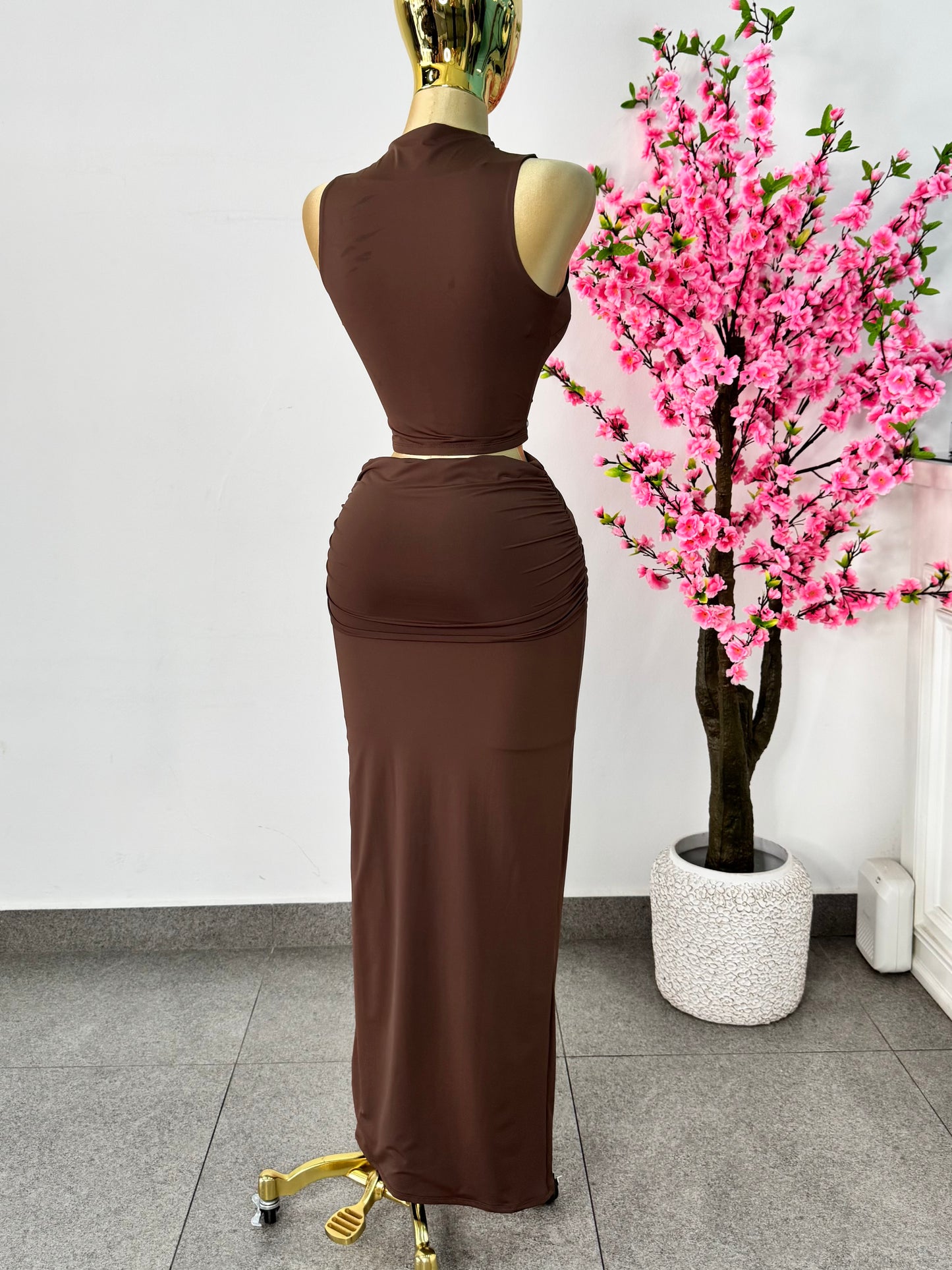 Set top & falda café doble licra