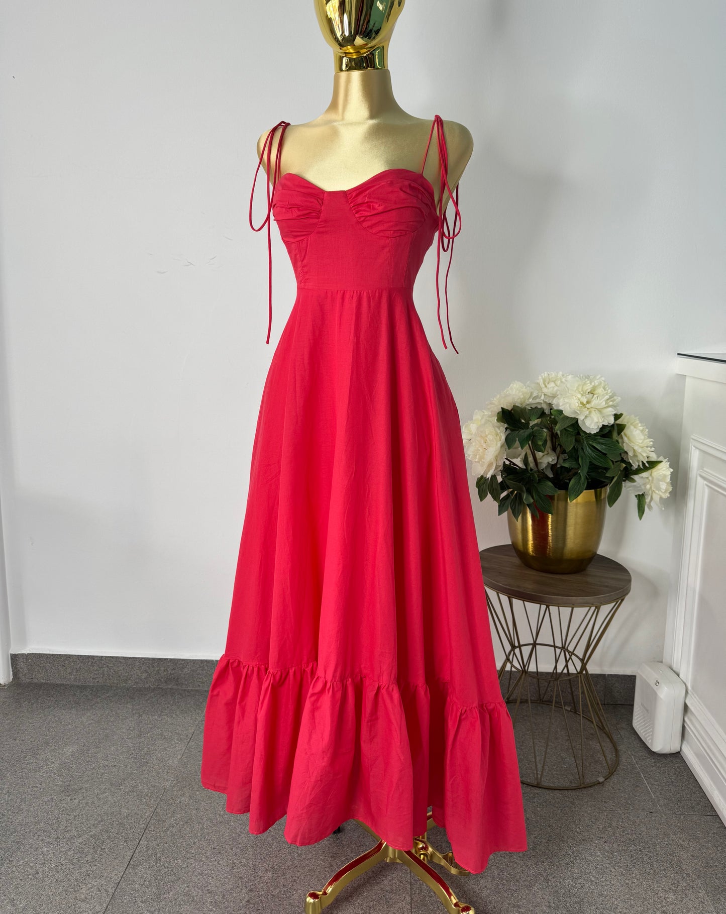 Vestido rojo volado largo