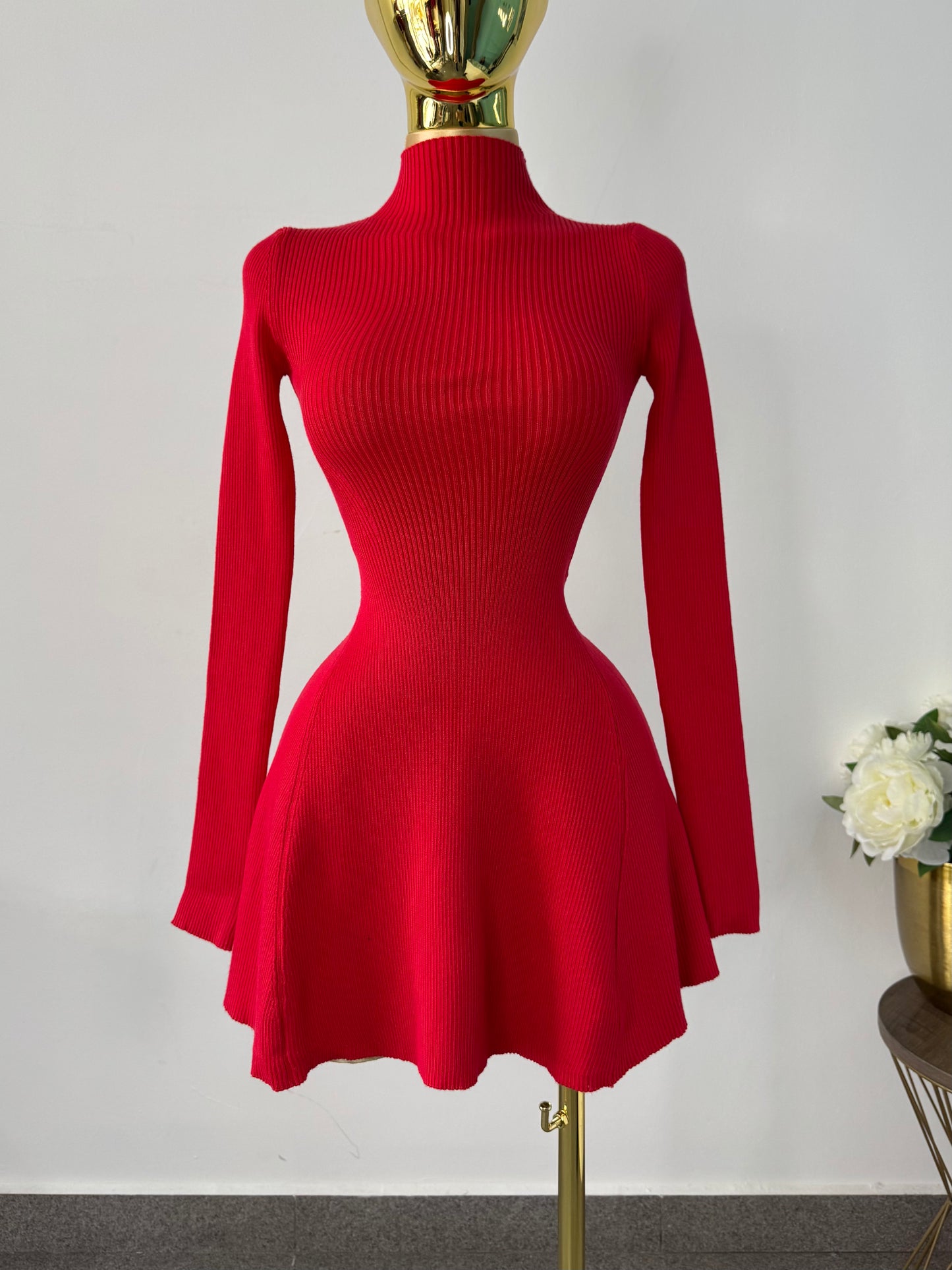 Vestido punto rojo manga larga