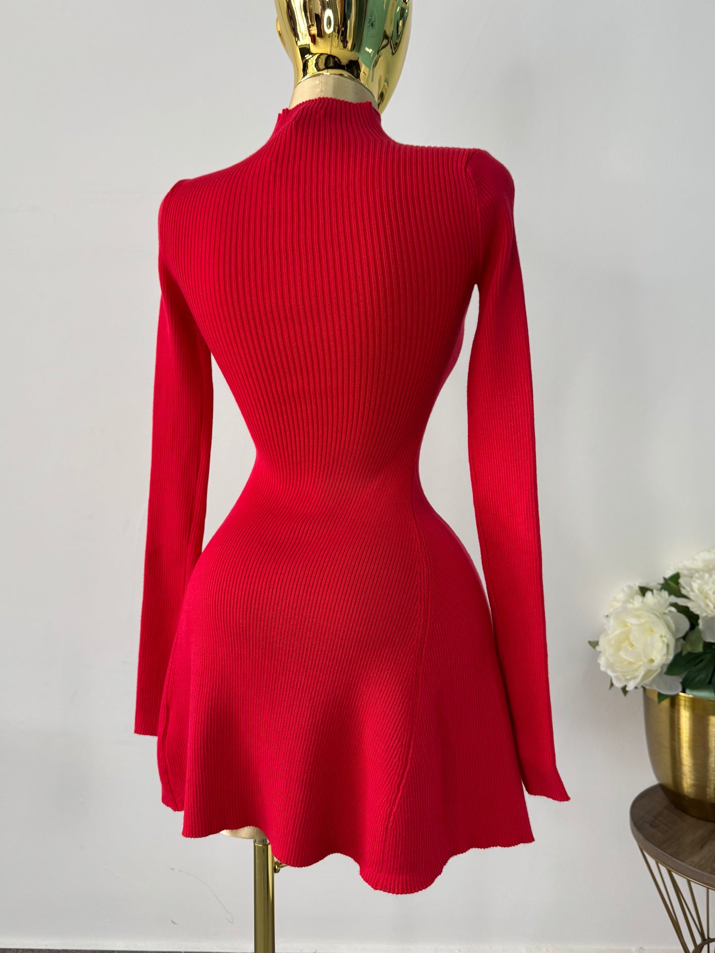 Vestido punto rojo manga larga