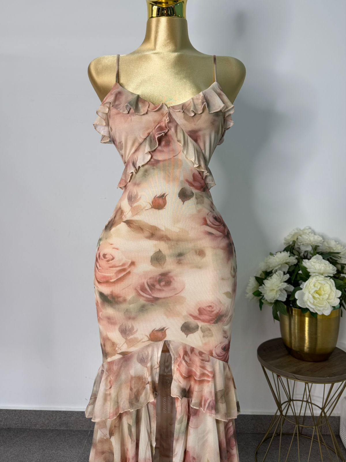Vestido mesh colores neutro