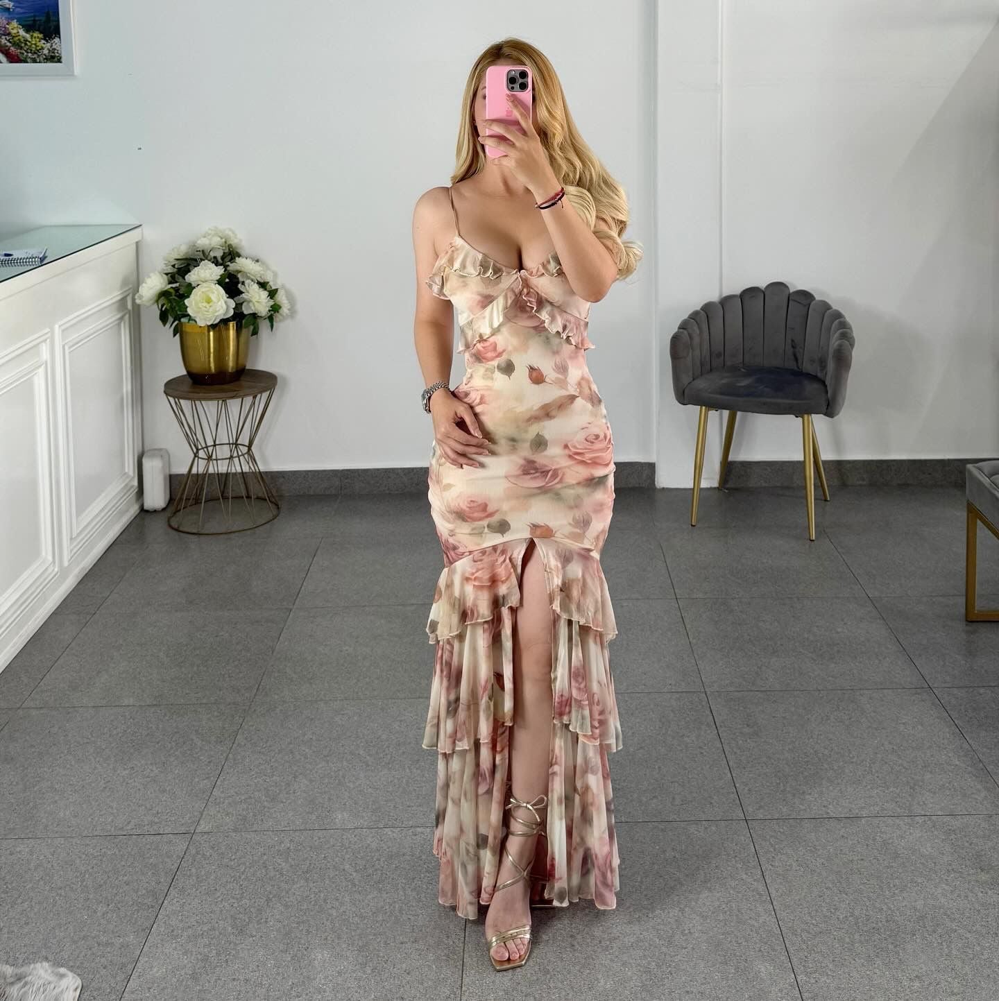 Vestido mesh colores neutro