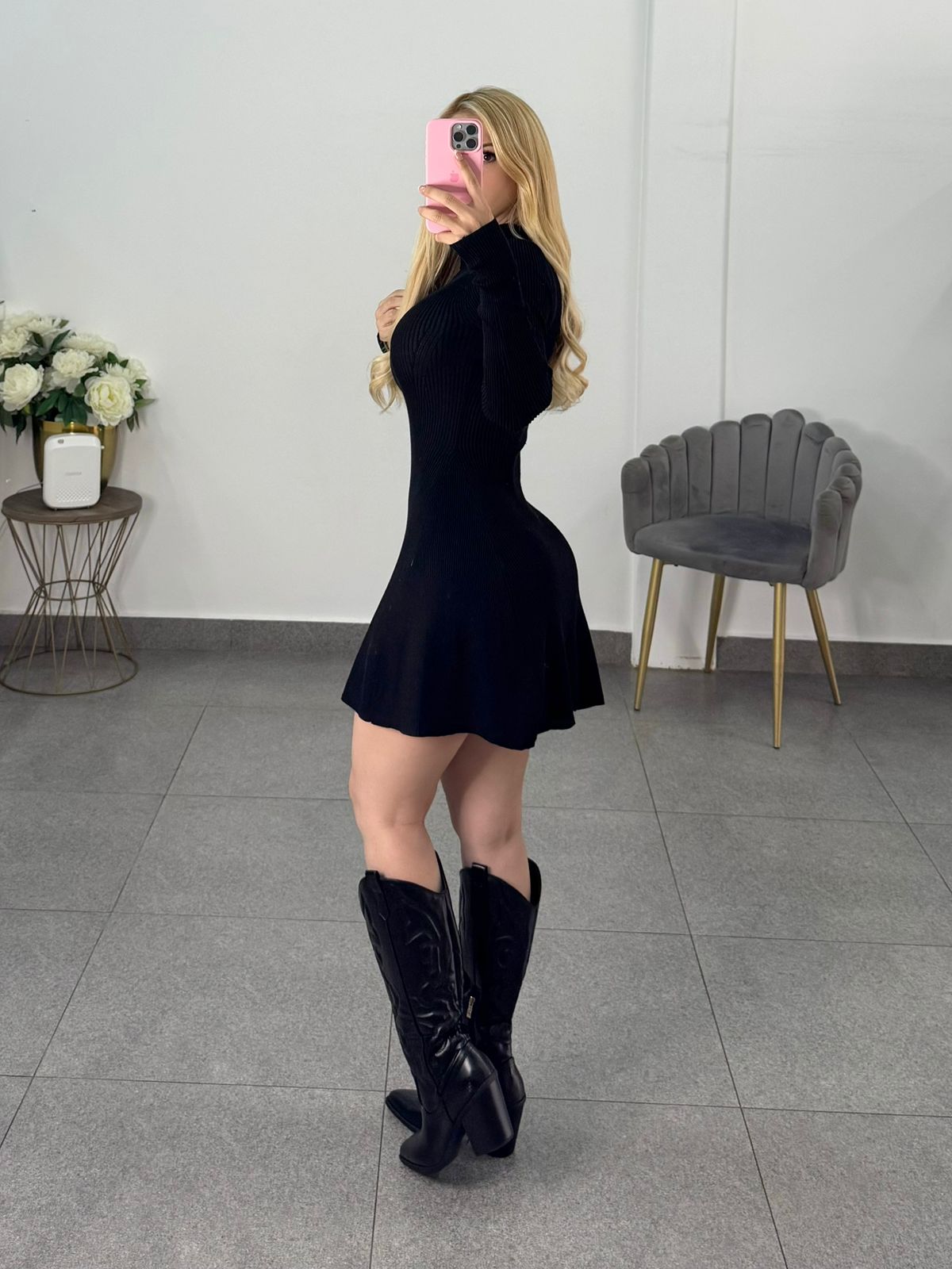 Vestido punto negro manga larga