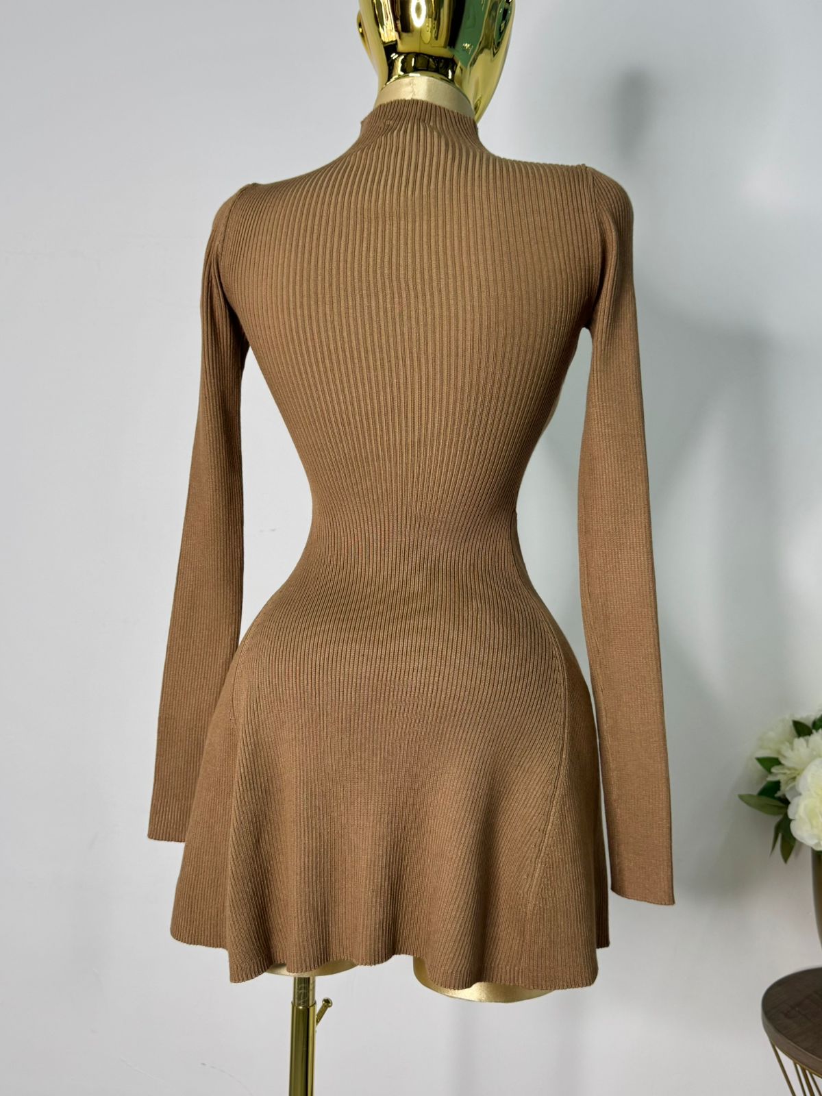 Vestido punto cafe manga larga