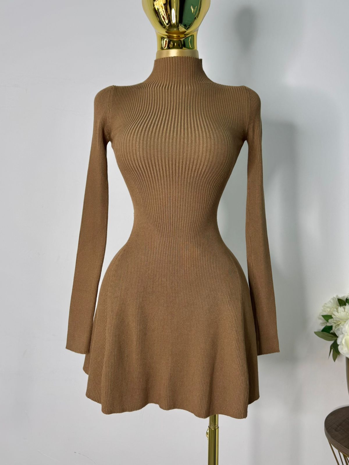 Vestido punto cafe manga larga
