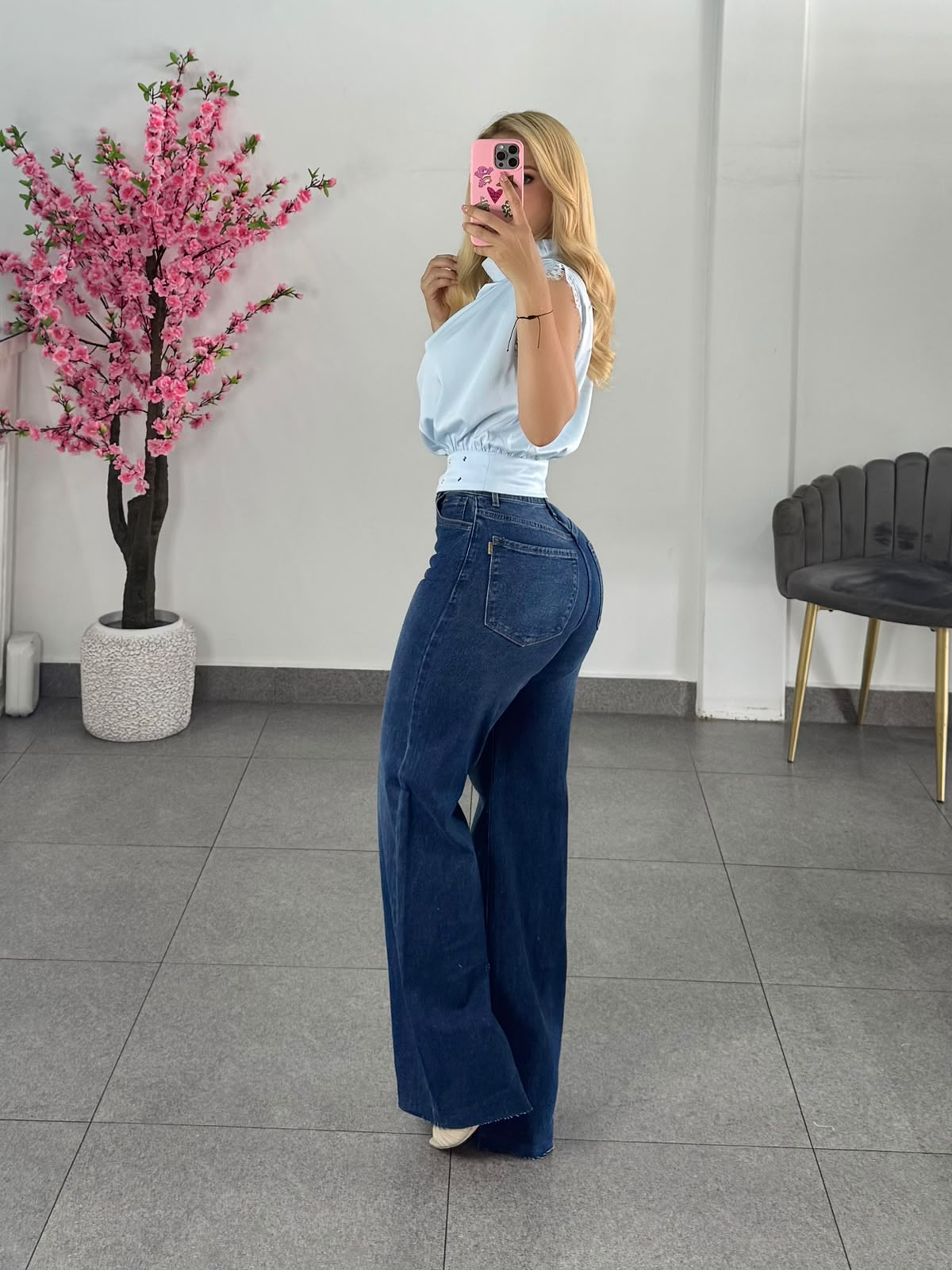 Blusa manga sacada baby blue