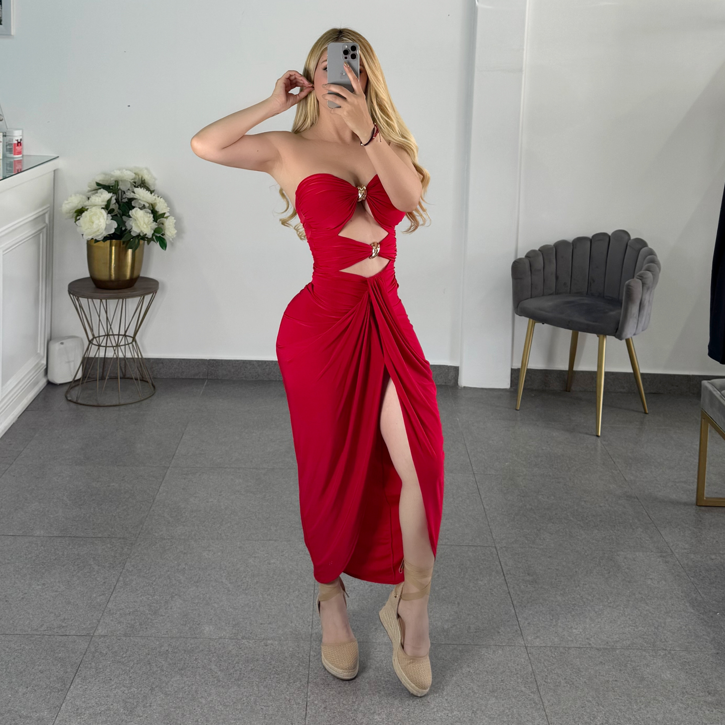 Vestido rojo strapless