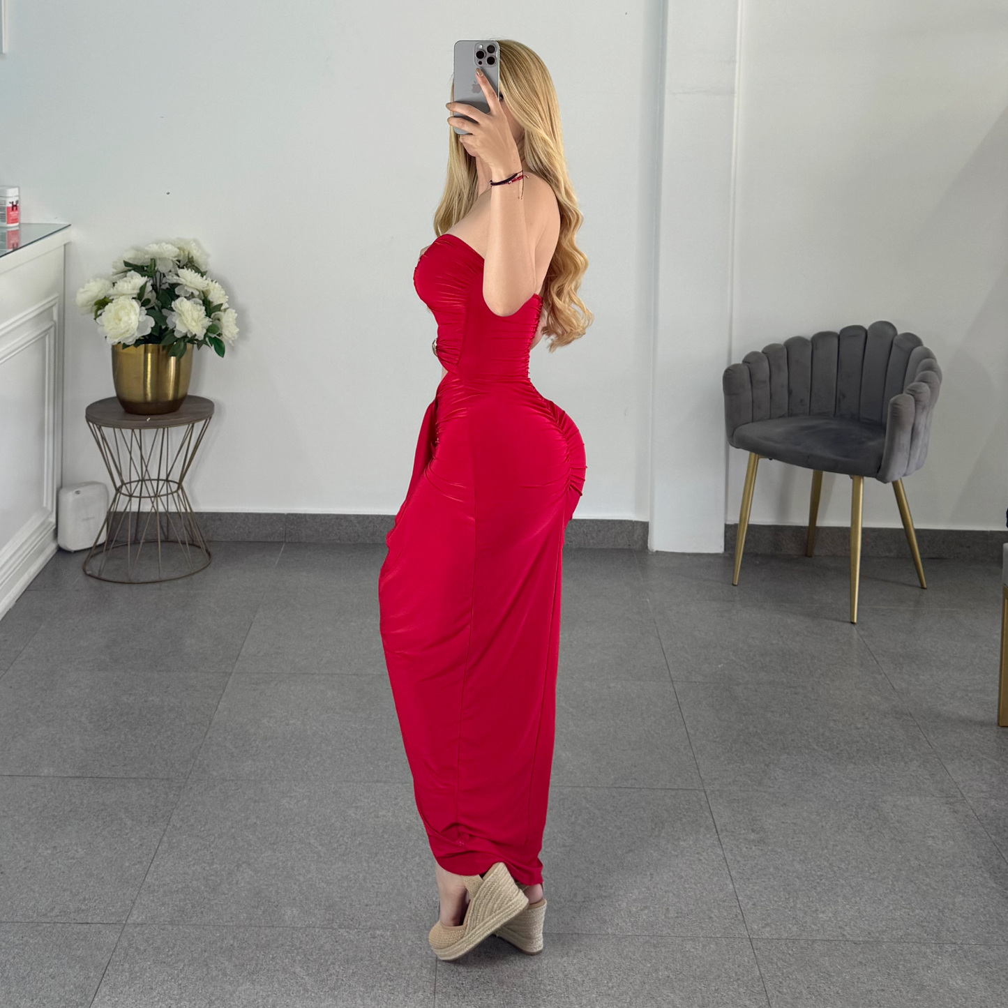 Vestido rojo strapless