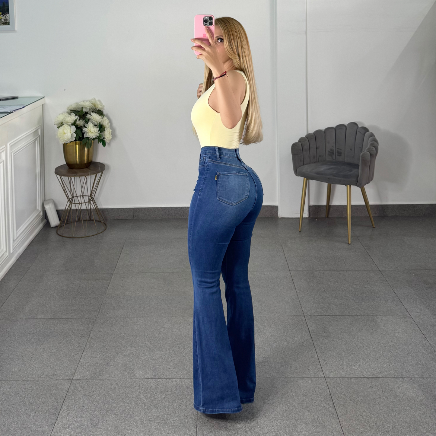 jeans vibrant corte campana mezclilla medio