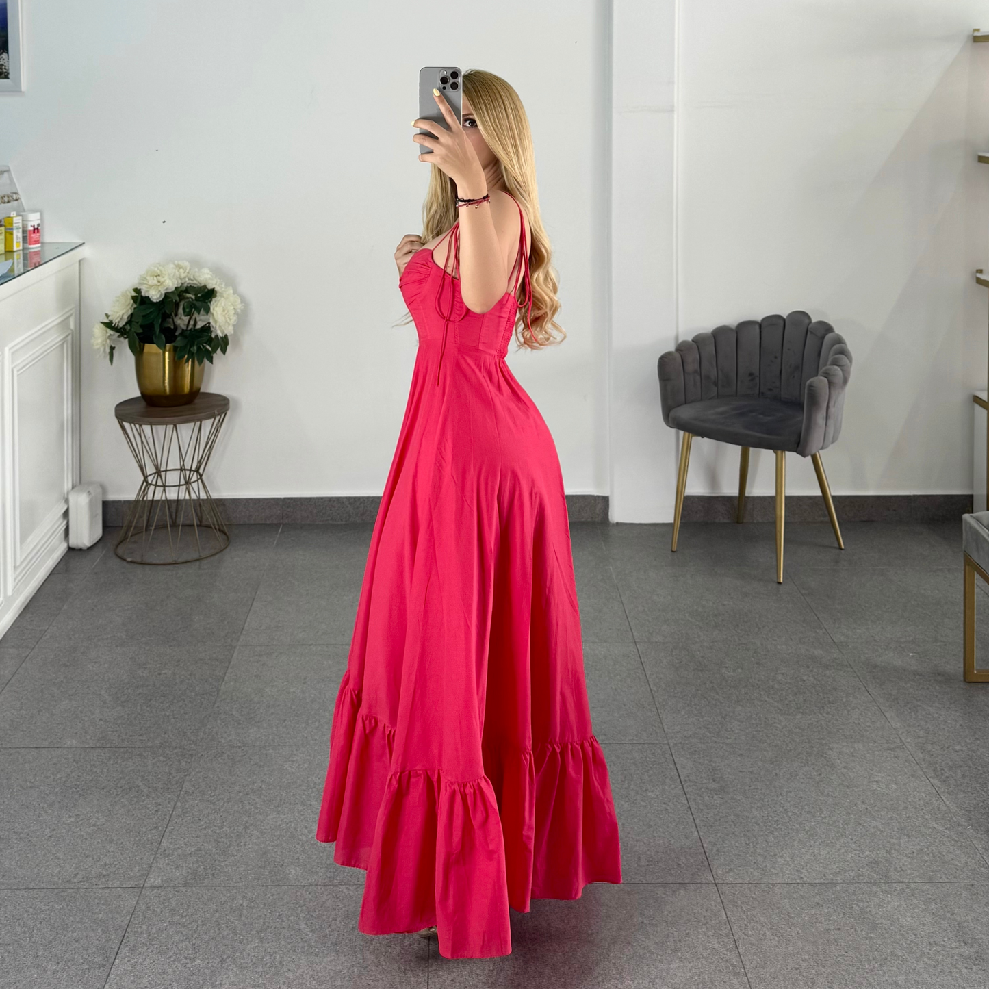 Vestido rojo volado largo