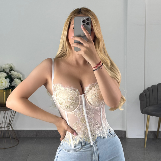 Top corset encaje crema