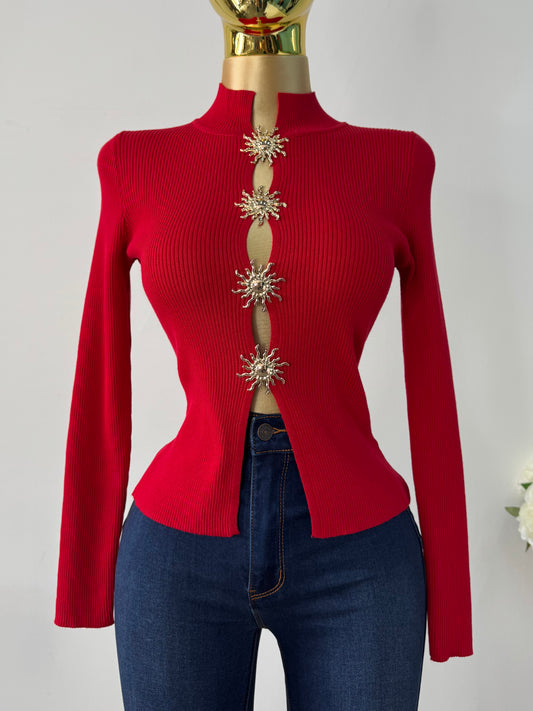 Sueter rojo soles en color dorado