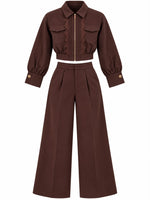 Conjunto jacket encaje cafe