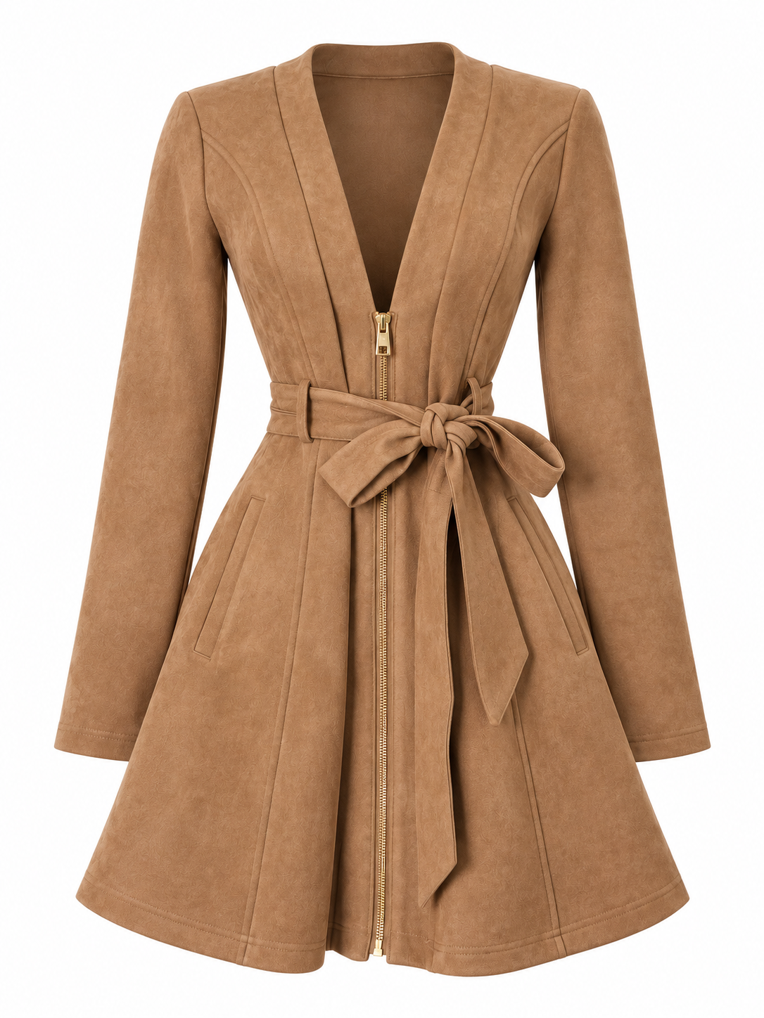Vestido gabardina camel