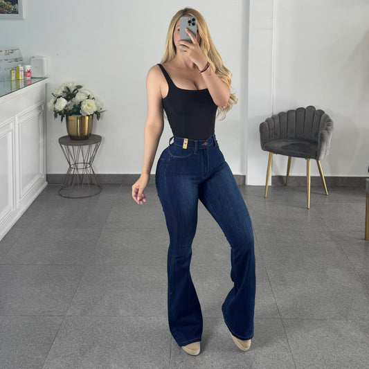 Jeans vibrant corte campana oscuro