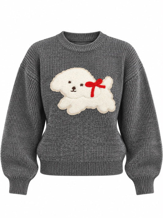 Sueter gris estampado French poodle