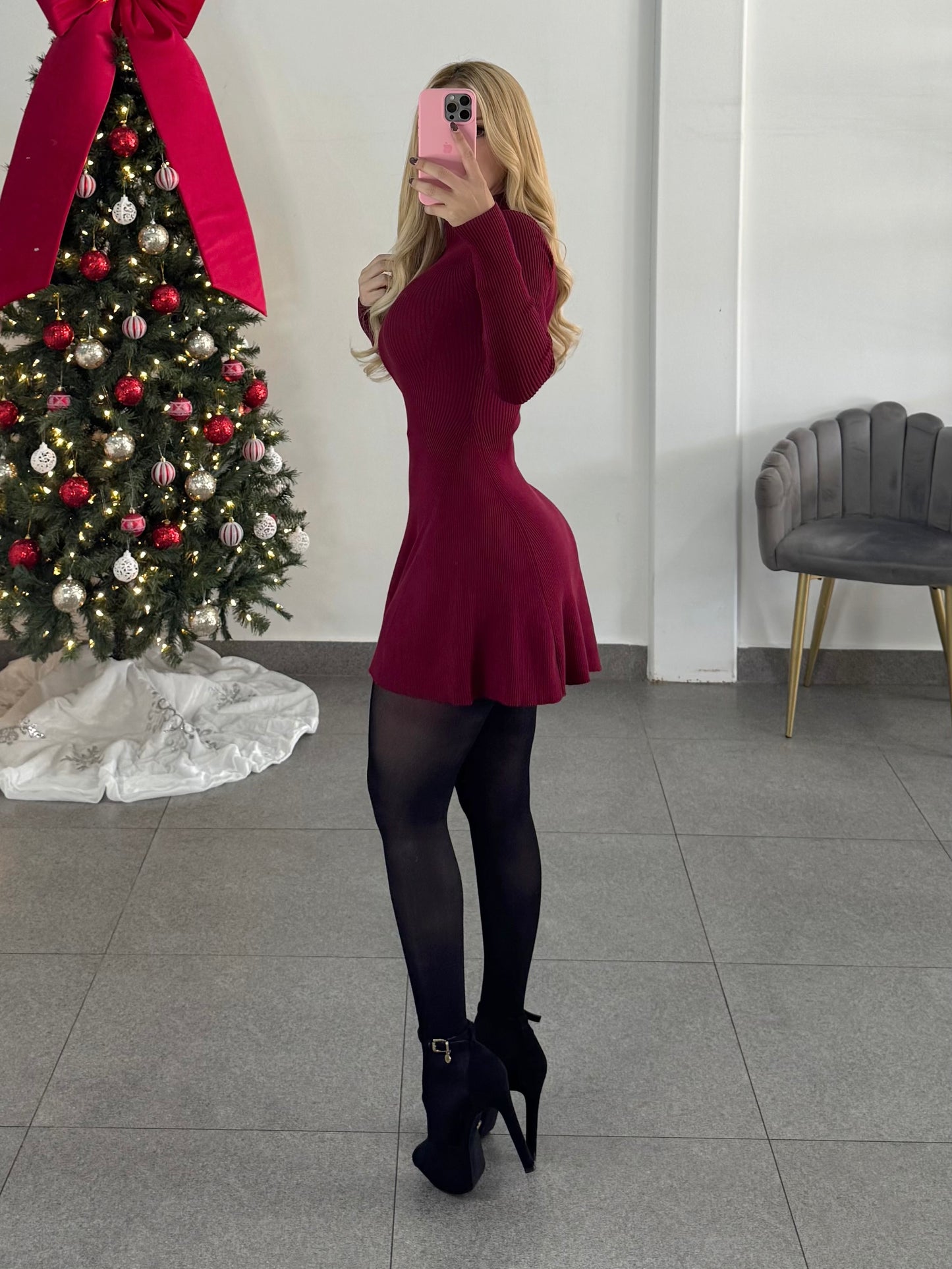 Vestido punto tinto manga larga