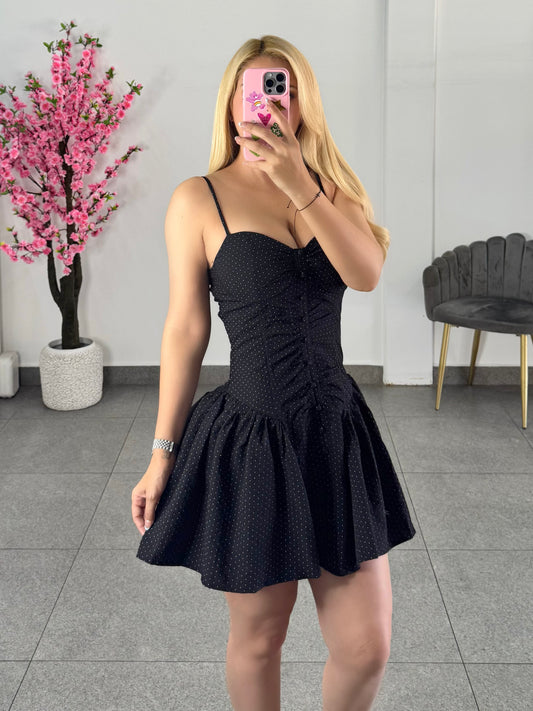 Vestido corto polka negro