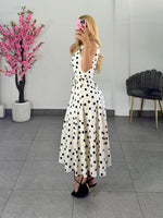 Vestido midi polka negro con beige