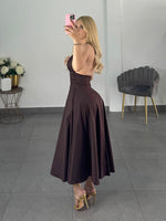 vestido midi tono cafe