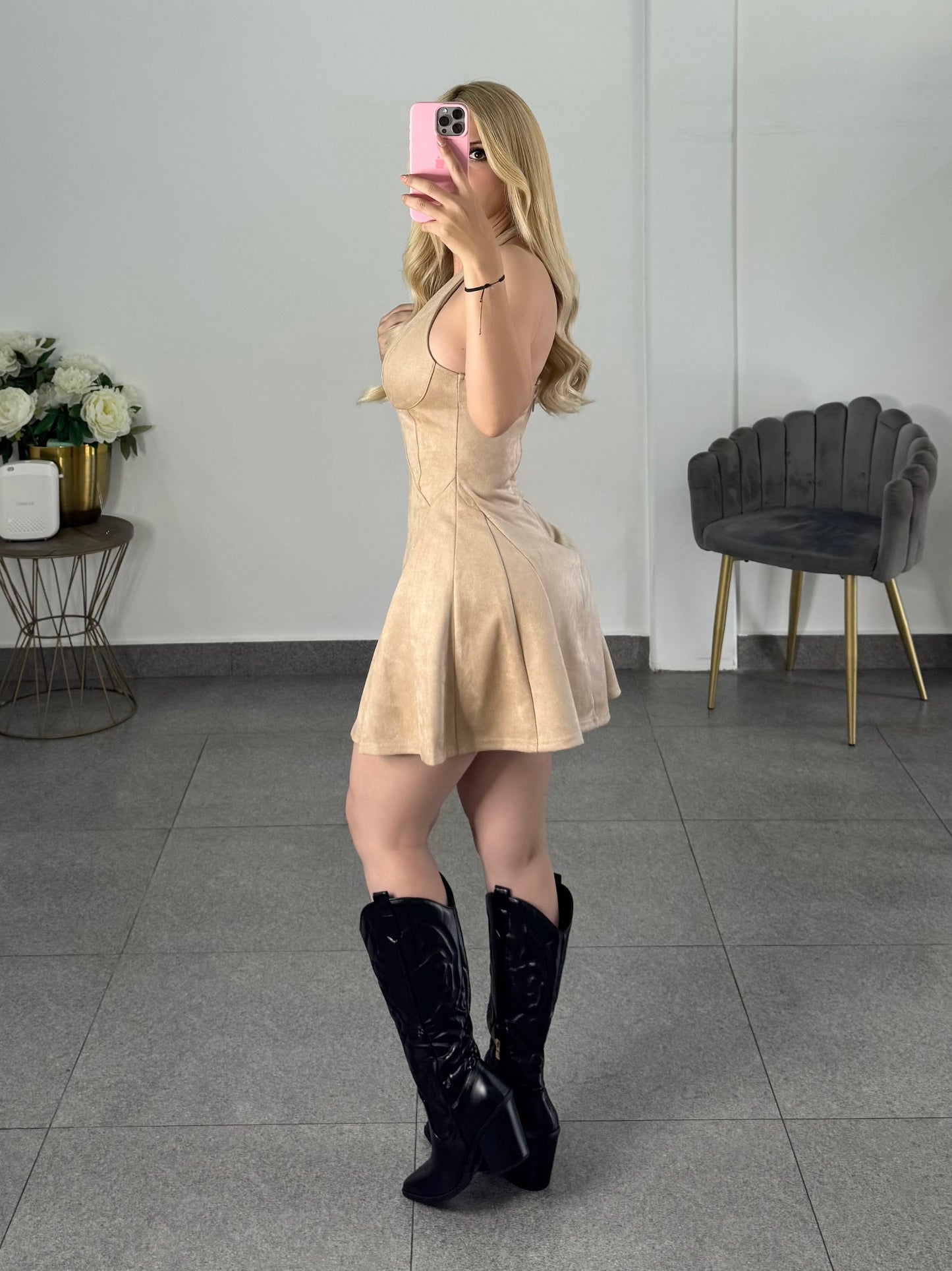 Vestido dress gamuza beige