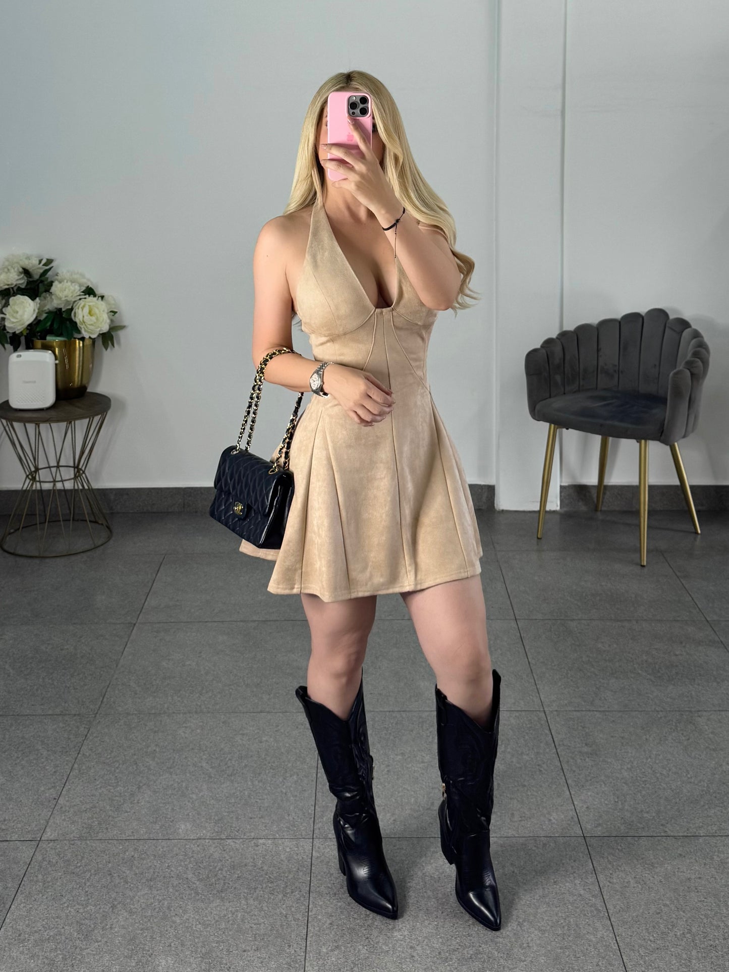 Vestido dress gamuza beige