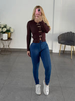 Sueter cafe moños dorados