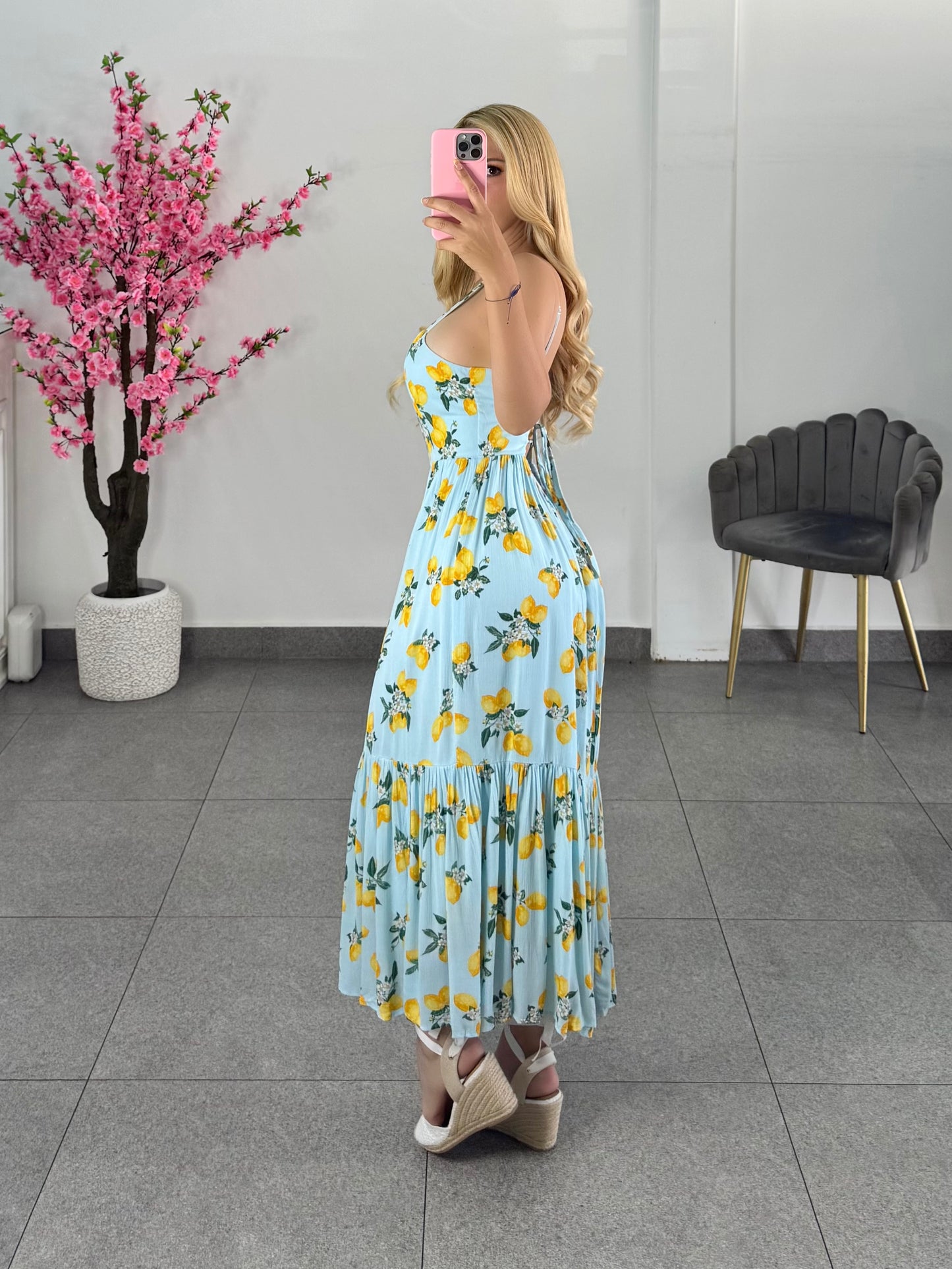 Vestido midi azul limones