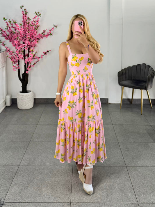 Vestido midi rosa limones
