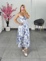 Vestido midi estampado blanco con azul