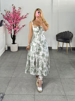Vestido midi estampado blanco con verde